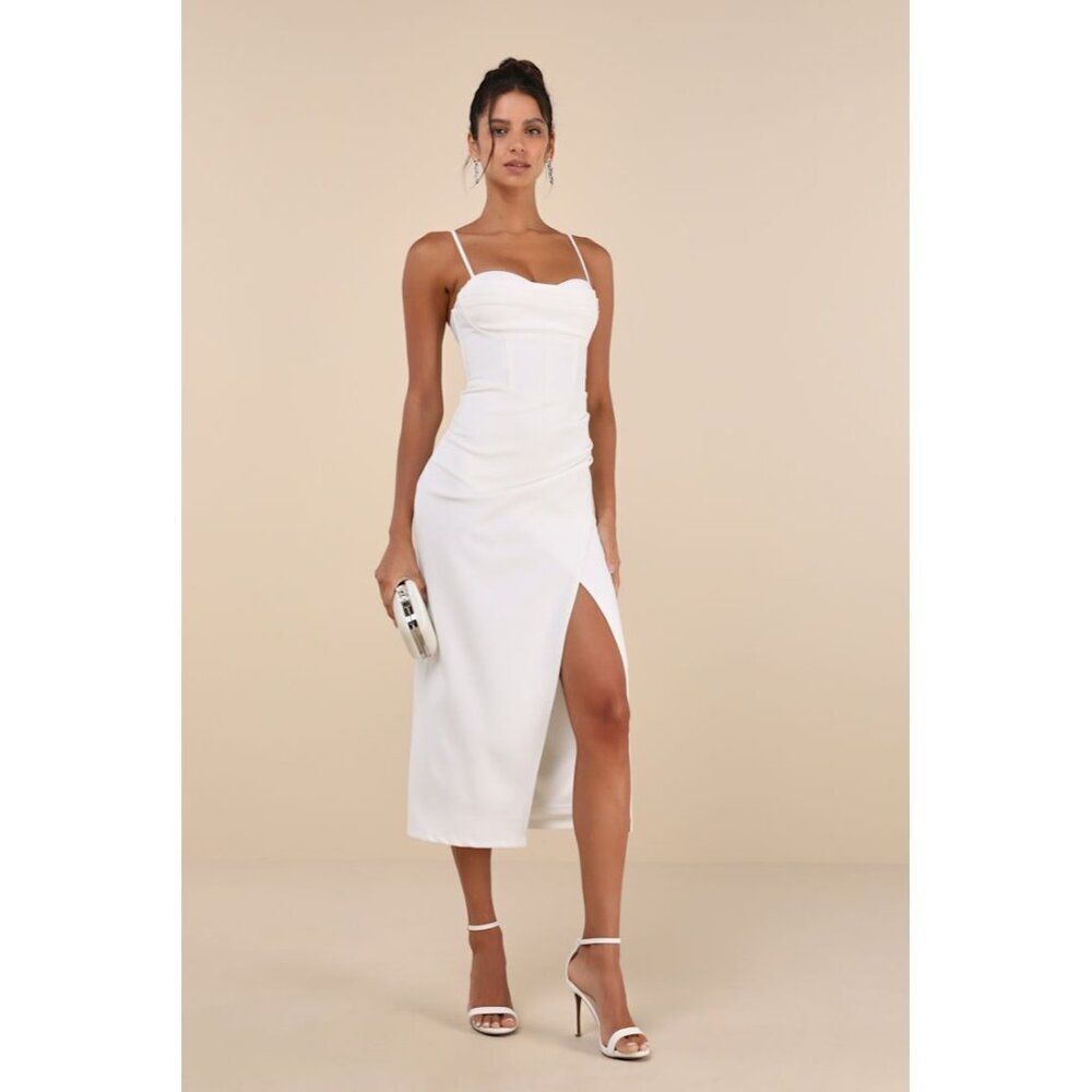 NWT Lulu’s Always Turning Heads White Bustier Tulip Midi Dress Size XL